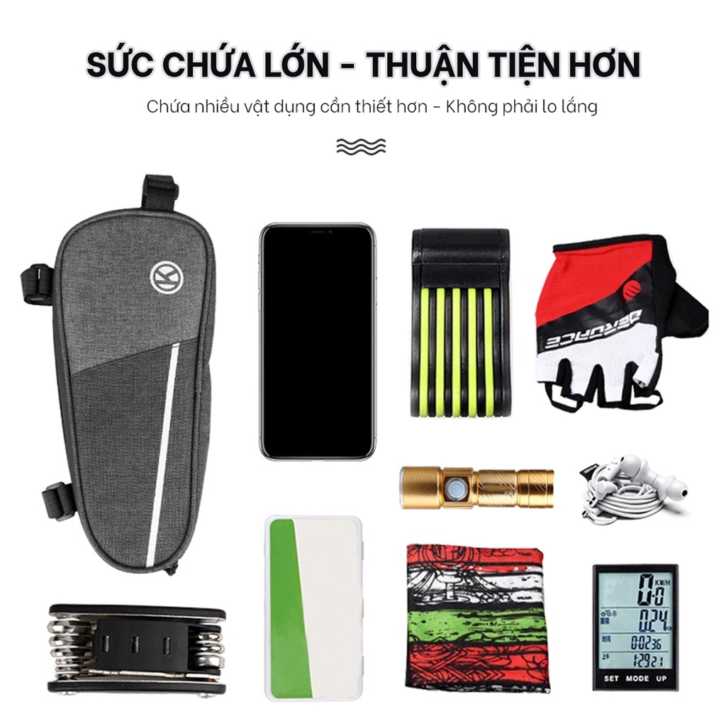 Túi Treo Xe Đạp Thể Thao The K - Vải Oxford Phối 2 Màu, Có Dải Phản Quang