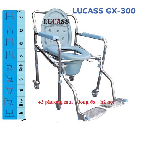 (Mua ngay) Ghế bô vệ sinh lucass GX300 có bánh xe, có để chân