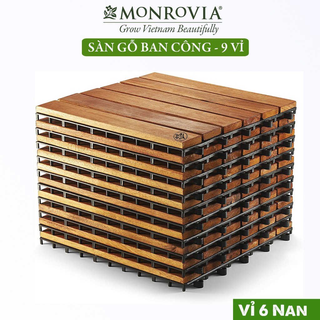 Vỉ gỗ lót sàn MONROVIA, gỗ tự nhiên cho ban công, ngoài trời, sân vườn, siêu bền, tiêu chuẩn Châu Âu