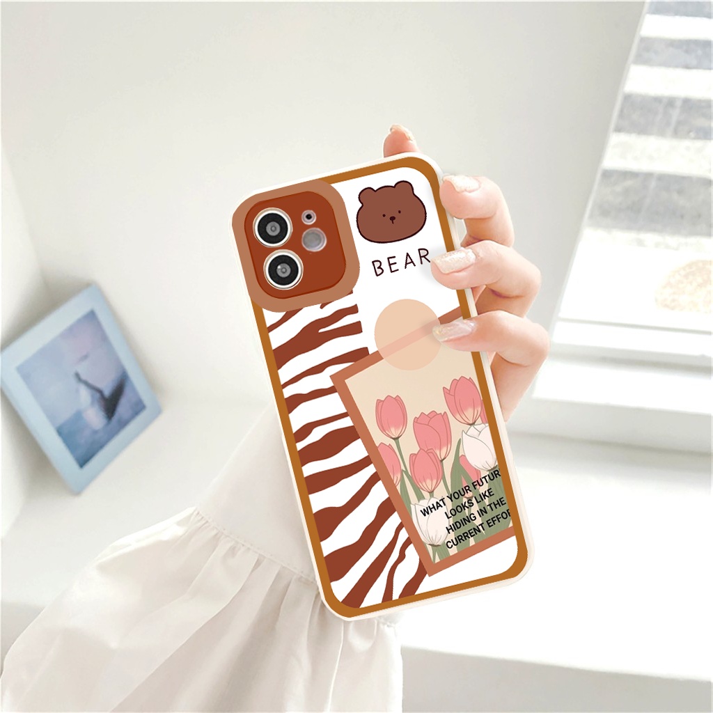 Ốp lưng iphone cạnh vuông bảo vệ camera gấu hoa 6s/6splus/7/7plus/8/8plus/x/xr/xs/11/12/13/pro/max/plus/promax g26