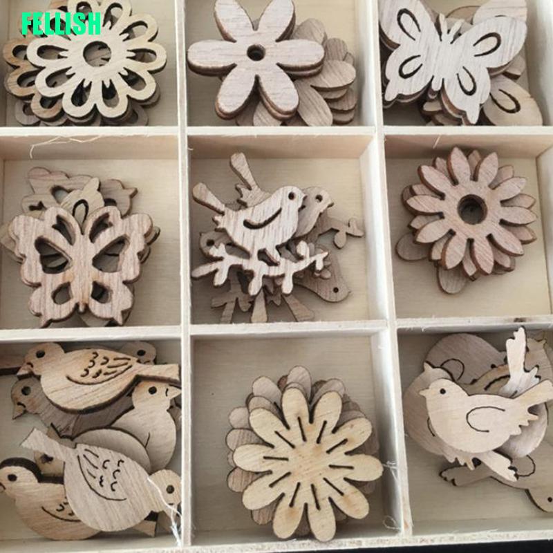 Bộ 50 Miếng Gỗ Trang Trí Giáng Sinh Hình Ông Già Noel / Tuần Lộc/ Cây Thông