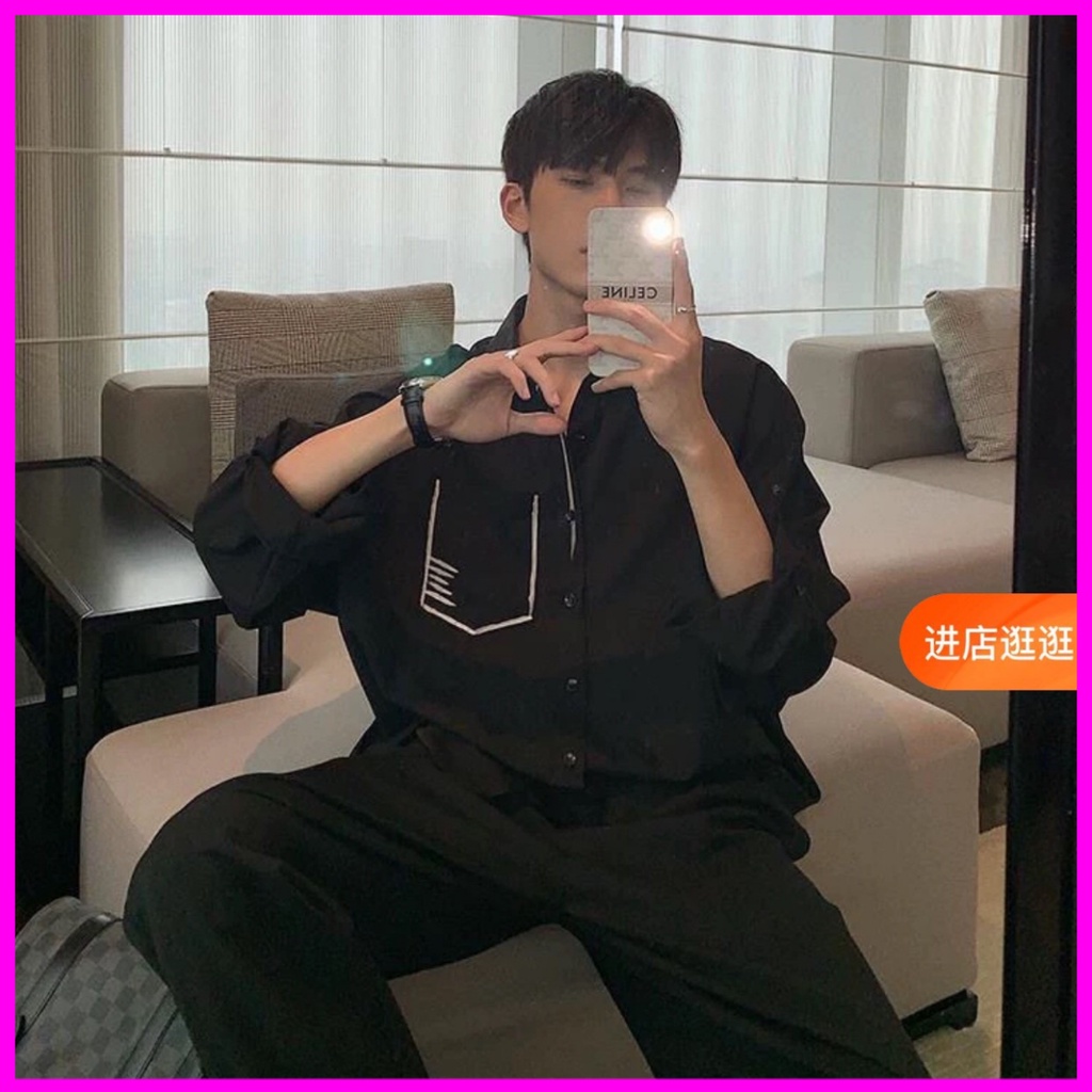 Áo sơ mi nam kẻ vièn túi áo phong cách hồng Kông thanh lịch 2022