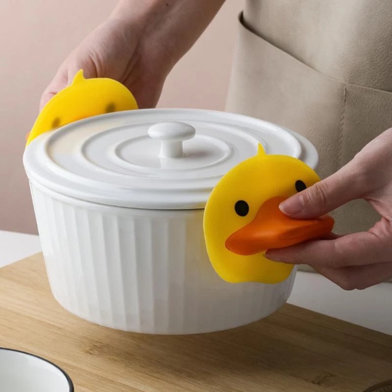 1 Đôi Găng Tay Silicone Chống Bỏng Hình Vịt Vàng Dùng Cho Lò Vi Sóng