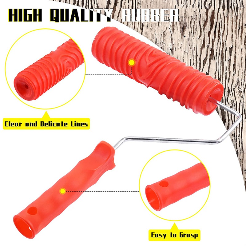 Bộ 8 Cây Lăn Sơn Họa Tiết Vân Gỗ Có Tay Cầm Trang Trí Tường DIY