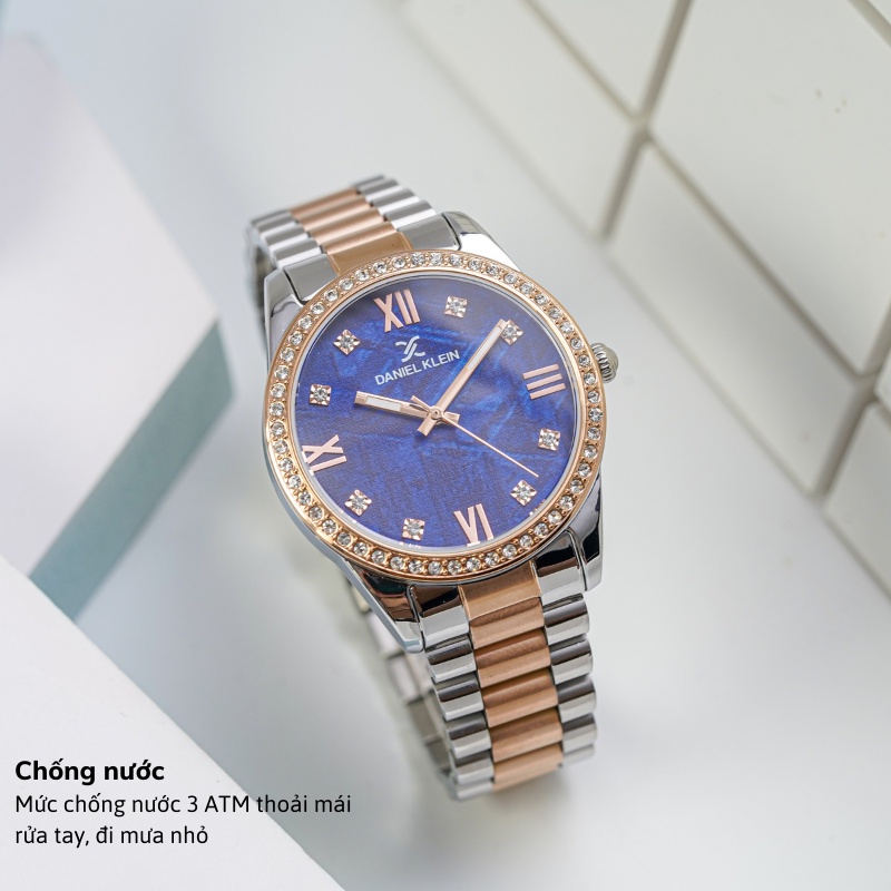 Đồng hồ nữ Daniel Klein Watch DK.1.12541 mặt nhỏ đính đá, kính cứng chống xước, chống nước, dây thép đeo tay cao cấp