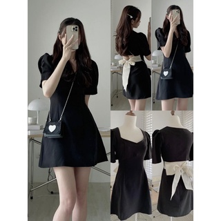 [A3] Váy cổ vuông cut out lưng kèm Nơ phong cách Hàn Quốc