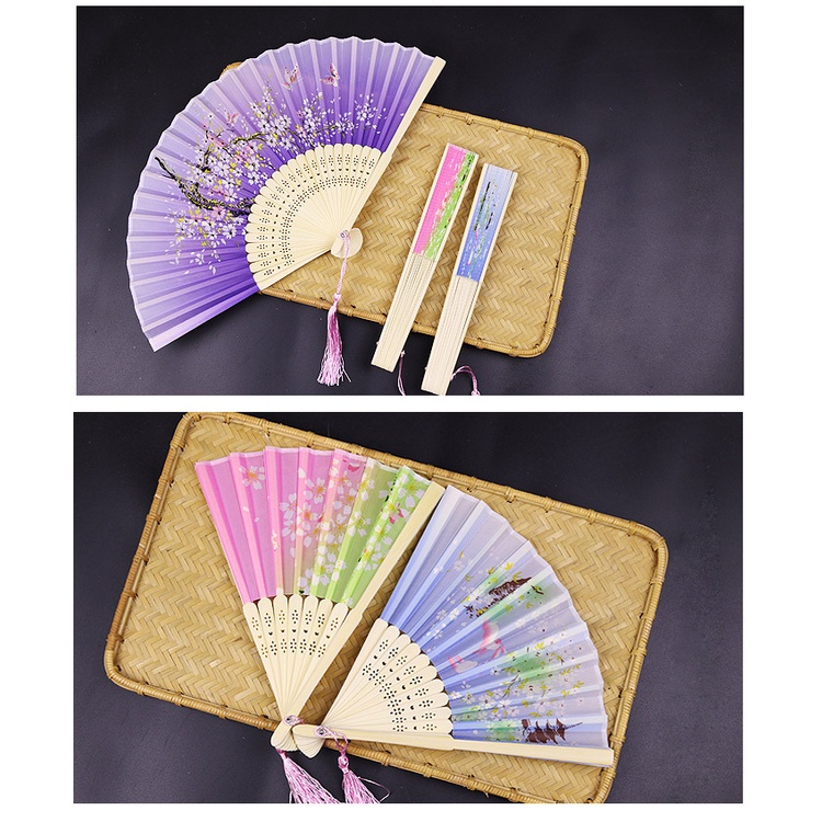 Quạt Xếp Cầm Tay Bằng Vải Lụa Phong Cách Trung Hoa Dành Cho Nữ