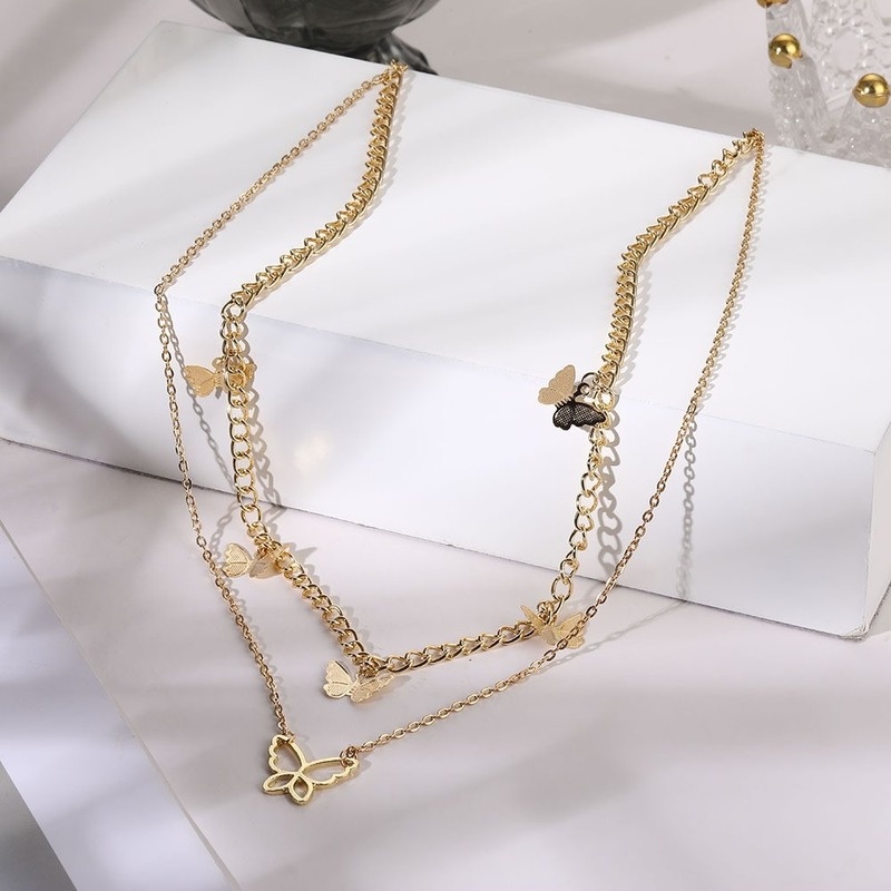 Vòng cổ nhiều lớp mặt hình bướm kiểu hàn quốc thời trang cho nữ