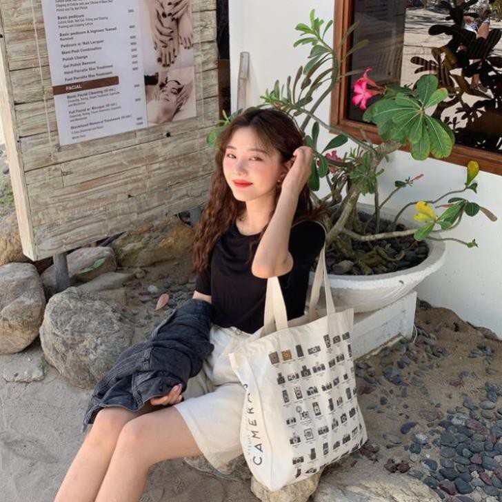 Túi Vải Retro Cỡ Lớn Đựng Đồ In Hình Đeo Vai Phong Cách Hàn Quốc Túi Tote Canvas Cá Tính Hong Kong Học Sinh