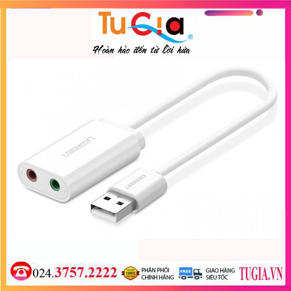 Cáp chuyển USB ra Sound UGREEN 30143 (jack 3.5mm Headphone và Microphone) cao cấp - Hàng chính hãng