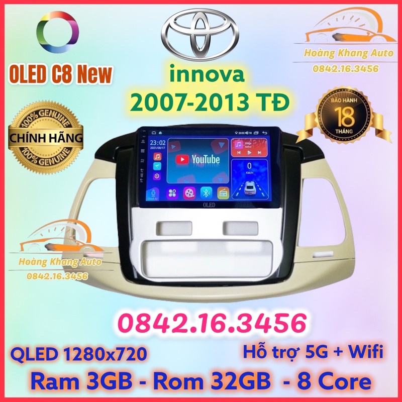 Màn hình android OLED C8 New theo xe innova 2007 - 2013 Đh tự động kèm jack nguồn zin