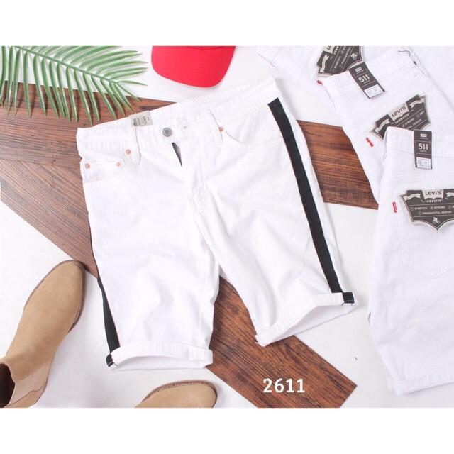 Quần short Jean kaki màu trắng sọc đen