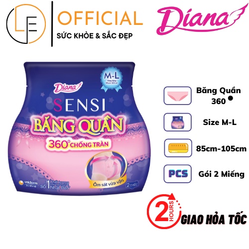 Băng Vệ Sinh Diana Ban Đêm Dạng Quần 360 ML-2 Miếng