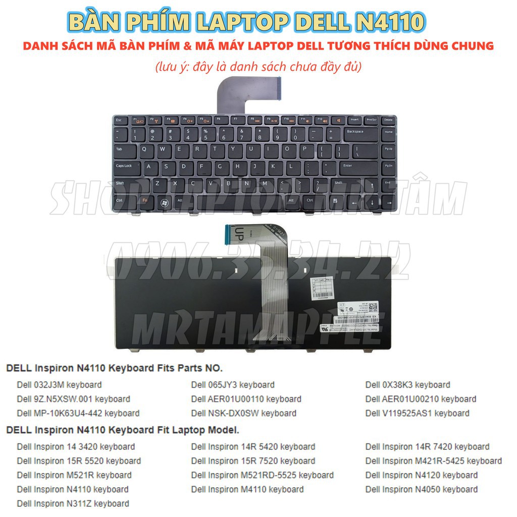 (KEYBOARD) BÀN PHÍM LAPTOP DELL N4110  dùng cho Inspiron 14R N4110 N4120 N4050 M4040 M5040 N5040 M5040 N5050 14R 3420