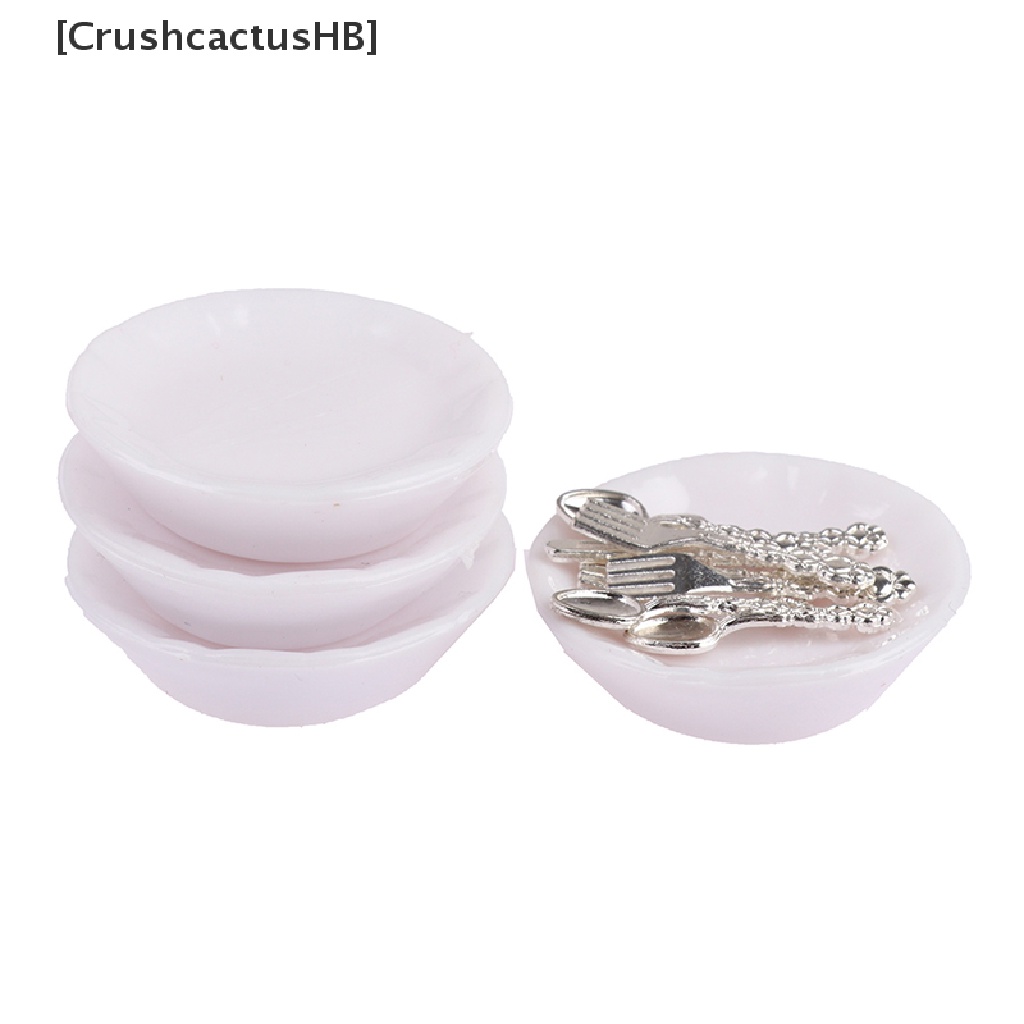 [CrushcactusHB] Bộ Đĩa Dao Muỗng Nĩa Trang Trí Nhà Búp Bê Thu Nhỏ 1: 12 Bán Chạy