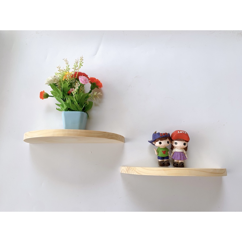 01 kệ treo tường decor trang trí nửa hình tròn gỗ thông để đồ lưu niệm cây cảnh mini