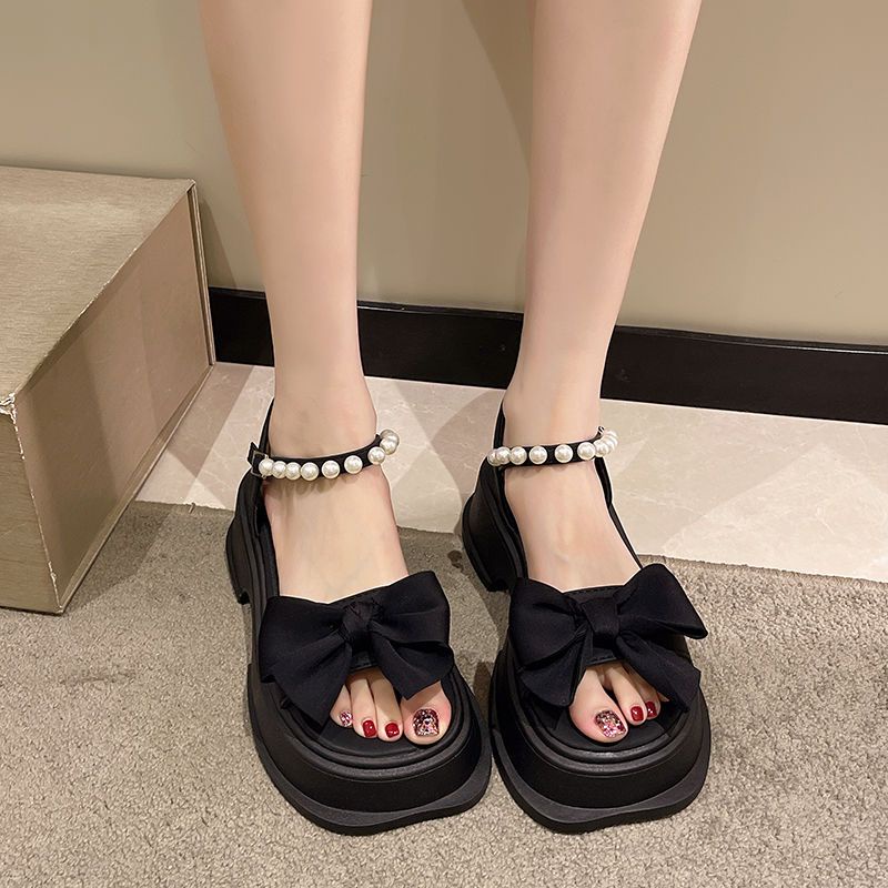 Sandal Đế Dày Đính Nơ Thiết Kế Mới Thời Trang Dành Cho Mùa Hè