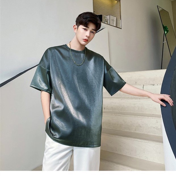 Áo thun nam tay lỡ form rộng da Dark Green
