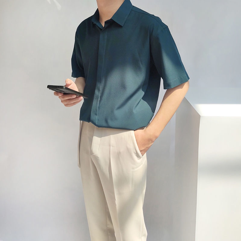 Áo Sơ Mi Ngắn Tay Dáng Rộng Thời Trang Mùa Hè Hàn Quốc Dành Cho Nam