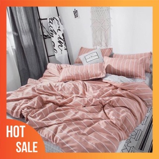 Bộ cotton poly kẻ cam hồng. Bộ sản phẩm chăn ga gối chất liệu cotton poly phù hợp nằm 4 mùa. Thấm hút mồ hôi . An toàn..