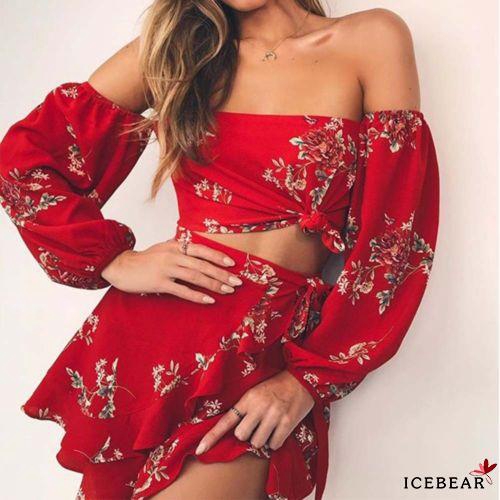 Set áo croptop trễ vai + chân váy lưng cao thiết kế quyến rũ | BigBuy360 - bigbuy360.vn