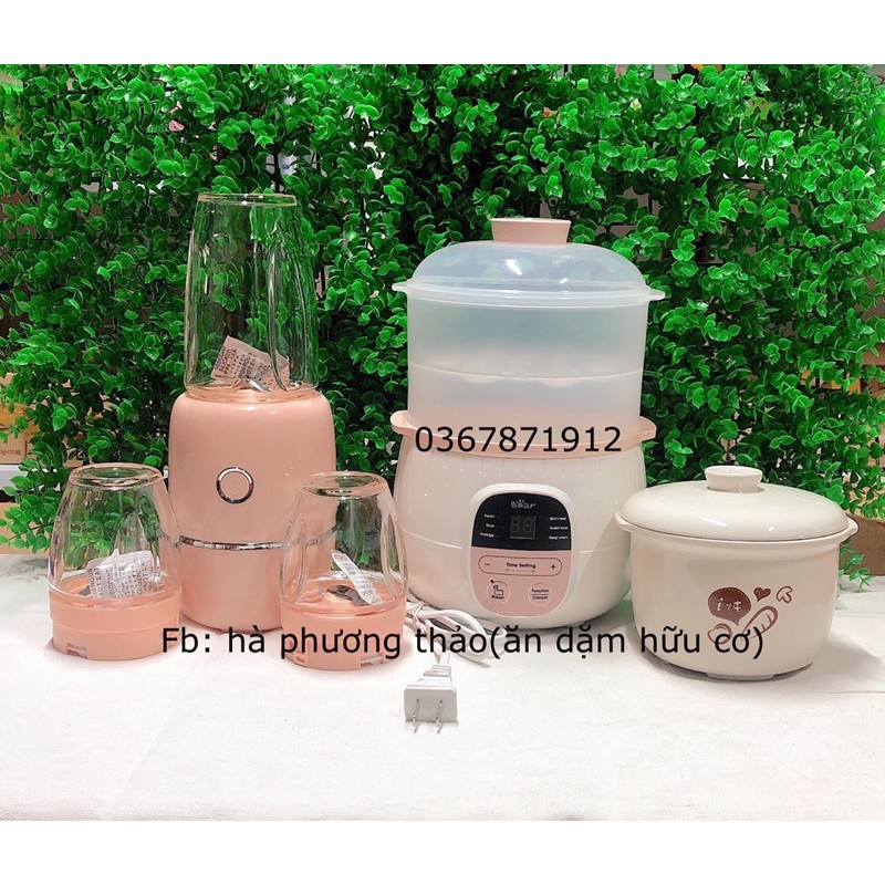 combo nồi bear 0,8l quốc tế+ máy xay 3 cối sentale