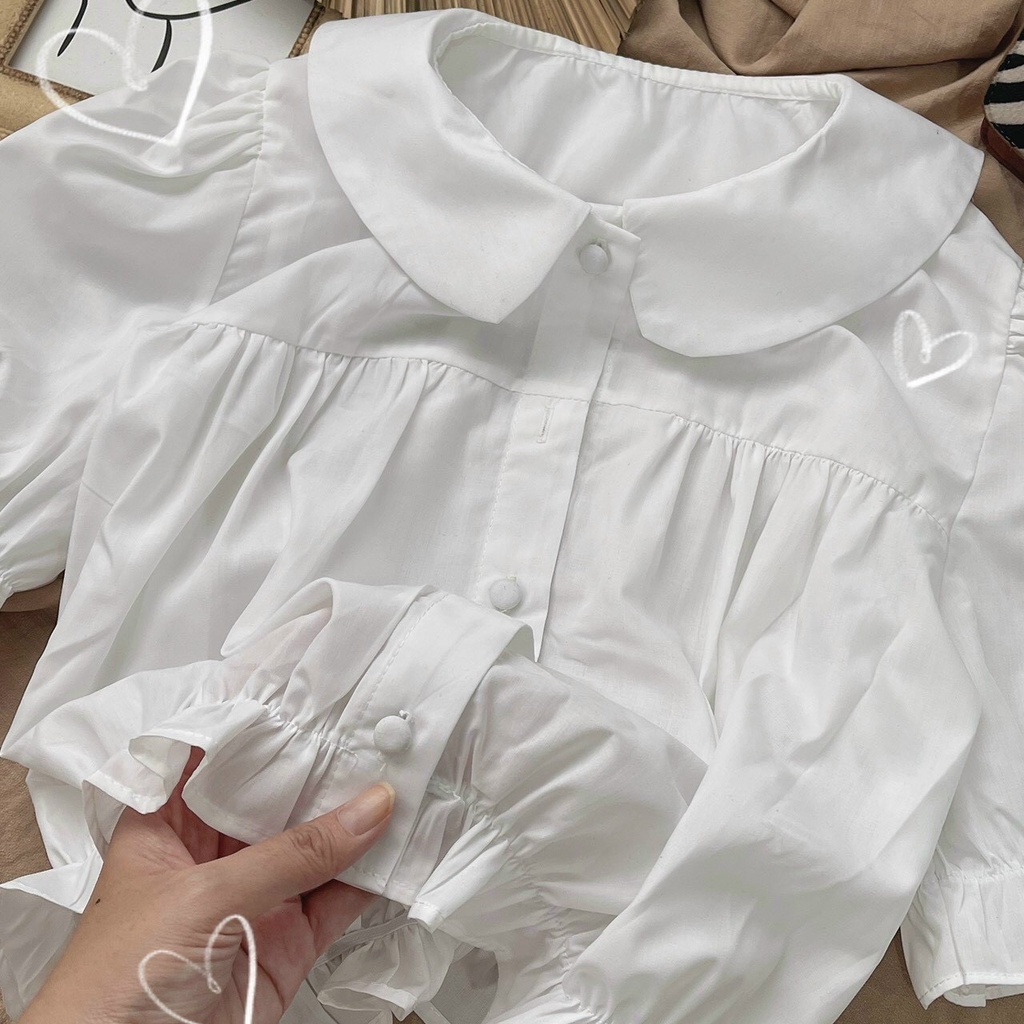 Áo sơmi ngắn croptop bo eo bèo kiểu hàn quốc