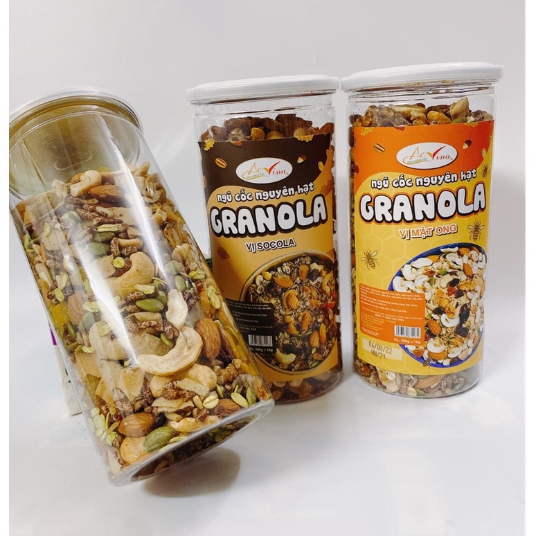 NGŨ CỐC NGUYÊN HẠT GRANOLA AC VINA 500G VỊ SOCOLA/ MATCHA/ MẬT ONG/ GRANOLA SIÊU HẠT