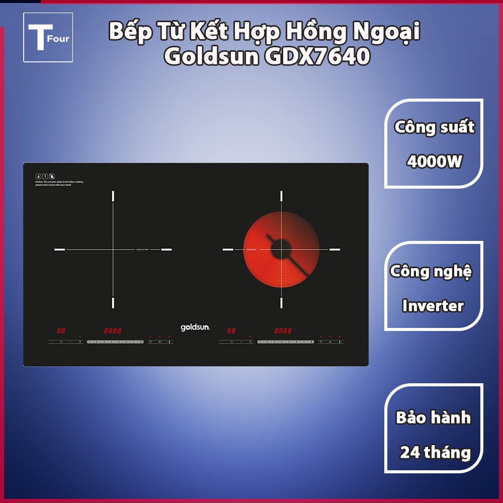 Bếp từ kết hợp hồng ngoại Goldsun GDX7640, Công nghệ Invert, Cống suất 4000W, Khóa an toàn, Bảo hành 24