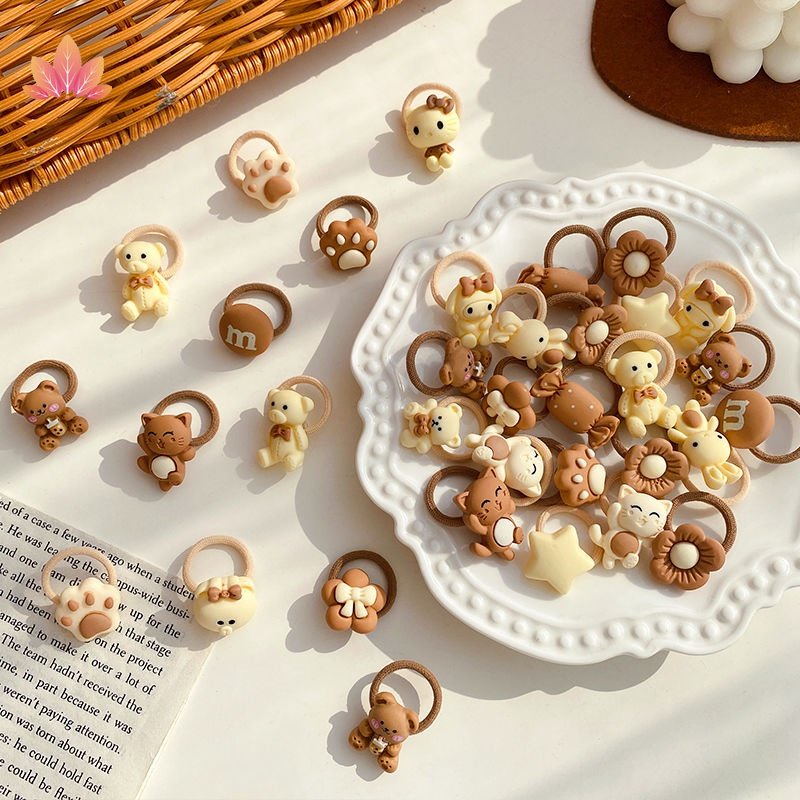 Dây Buộc Tóc Cao Su Co Giãn Hình Gấu Màu Cà Phê Sữa Dễ Thương Cho Bé Gái JP5