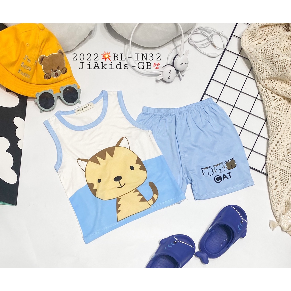 [Bé:8-27kg] Bộ Quần Áo Ba Lỗ Minky Mom Cho Trẻ Em, Vải Thun Lạnh Thoáng Mát Trơn, In Hình Hình Động Vật- Mã: BL-IN32