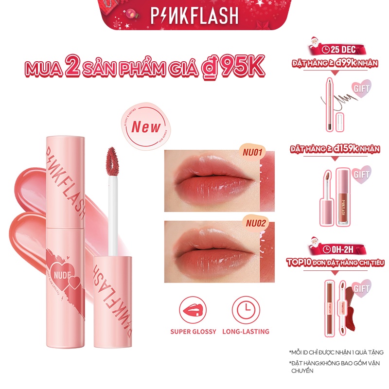 PINKFLASH Son môi Dính nước Son Kem Siêu bóng Tint Dưỡng ẩm Không dính Lâu trôi 30g | BigBuy360 - bigbuy360.vn