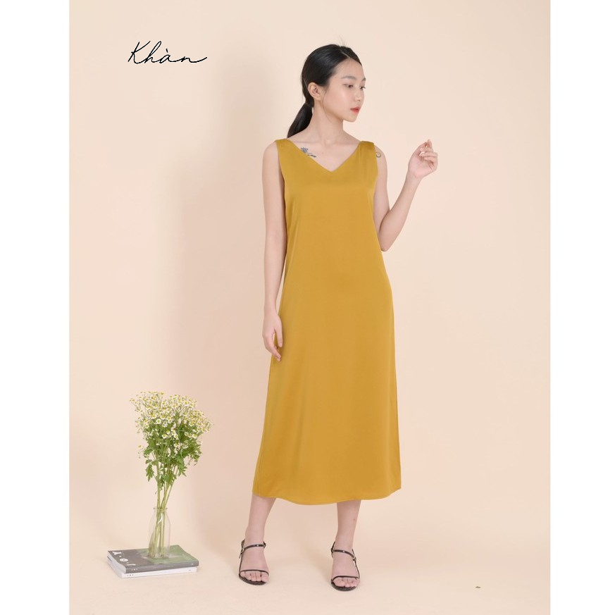 Đầm váy lụa sát nách KHÀN form suông dáng dài freesize phong cách Hàn Quốc