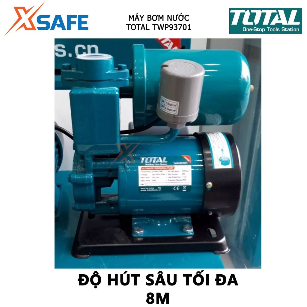 Máy bơm nước TOTAL TWP93701 công suất 370W(0.5HP), bơm cao tối đa 32m, hút sâu tối đa 8m, mô tơ dây đồng