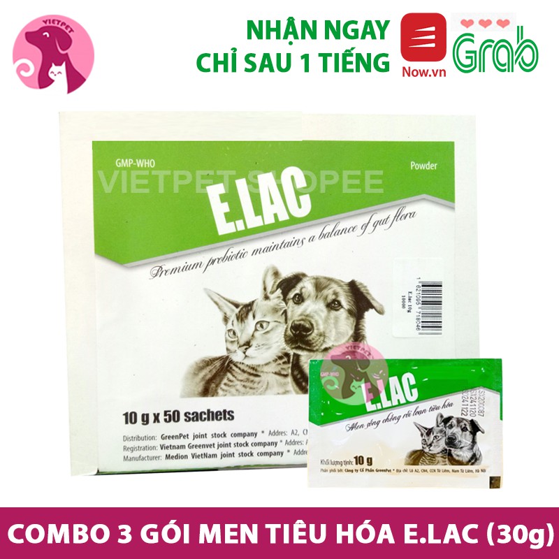 Combo 3 gói Men tiêu hoá ELAC cho chó mèo (Giúp thú cưng ăn ngon miệng &amp; giúp tiêu hóa tốt)