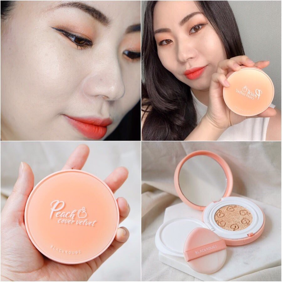 Phấn nước dưỡng ẩm, che phủ tốt Black Rouge Peach Cover Velvet Cushion SPF50+/PA++++ 14g