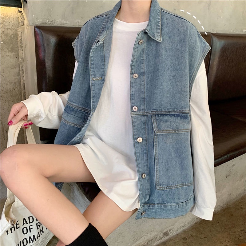 Áo Khoác Denim Không Tay Thời Trang Hàn Quốc Size S-5xl
