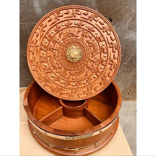 Hộp đựng mứt tết, khay đựng bánh kẹo mứt tết bằng gỗ, khay đựng bánh kẹo tết trống đồng