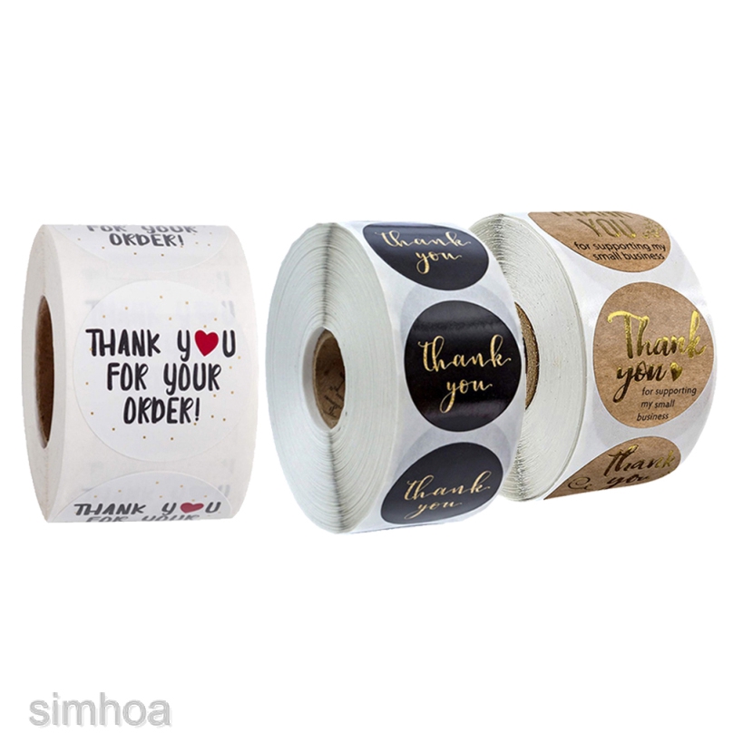 Cuộn 500 Miếng Dán In Chữ Thank You 1cm / 2.5cm Độc Đáo Trang Trí Gói Quà Tiện Dụng