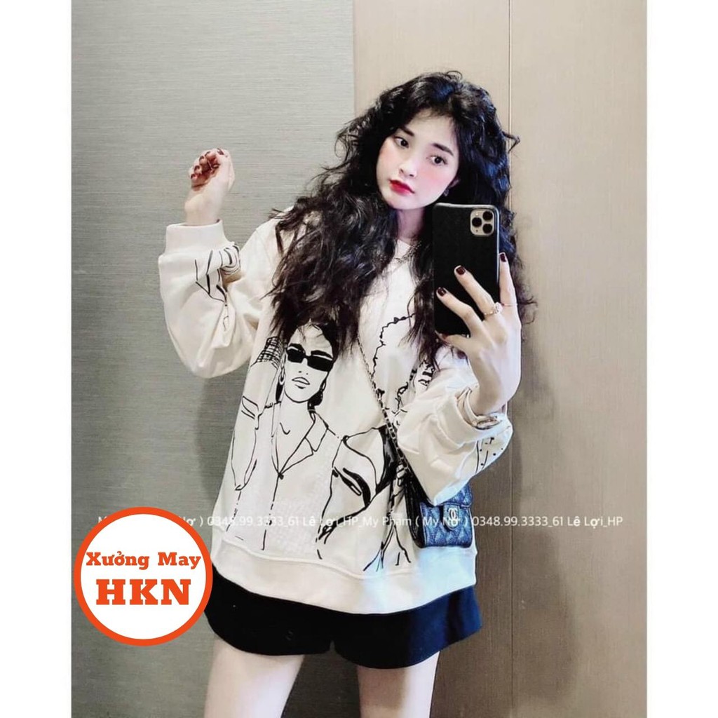 Áo Sweater Nữ Sành Điệu Chất Nỉ Cotton Form Rộng Mã 532 Xưởng May HKN