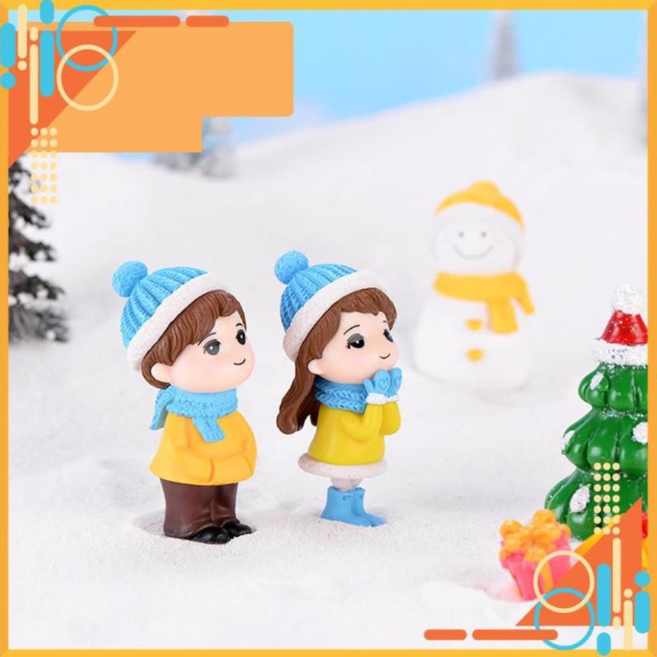 Tiểu Cảnh - Cặp đôi bé trai gái mùa đông làm tiểu cảnh terrarium/ mô hình trang trí giáng sinh, noel