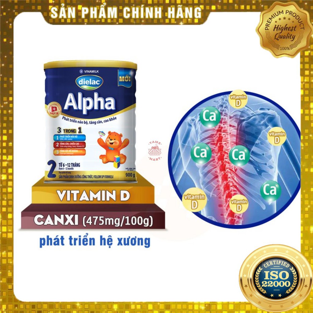 [ Yams Mart ] Sữa bột Dielac Alpha Step 2 900g (cho bé 6-12 tháng)