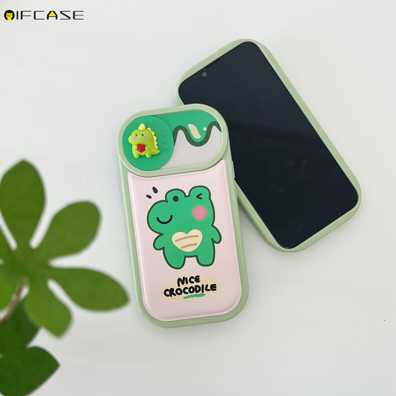 Ốp Điện Thoại Da Mềm Chống Sốc Có Nắp Trượt Bảo Vệ Camera In Hình Khủng Long 3D Cho iPhone 14 Plus 14 Pro Max