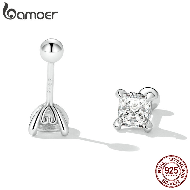 Bông tai BAMOER bằng bạc 925 hình vuông đính đá zircon thời trang