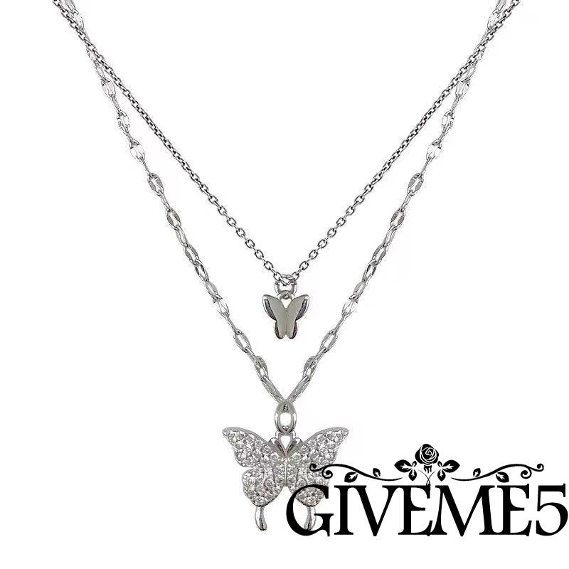 Dây chuyền hai lớp mặt hình bướm đính đá thời trang cho nữ
