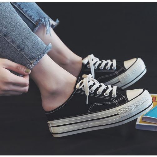 Giày đạp gót nữ chất vải dáng basic, Giày nữ sneaker đế cao bánh mì phong cách hàn quốc GS03