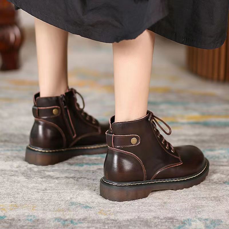 Giày Oxford Nữ Bốt Nữ Đế Cao 3 Phân Đế Thấp Kéo Khoá Phong Cách Nhật Bản