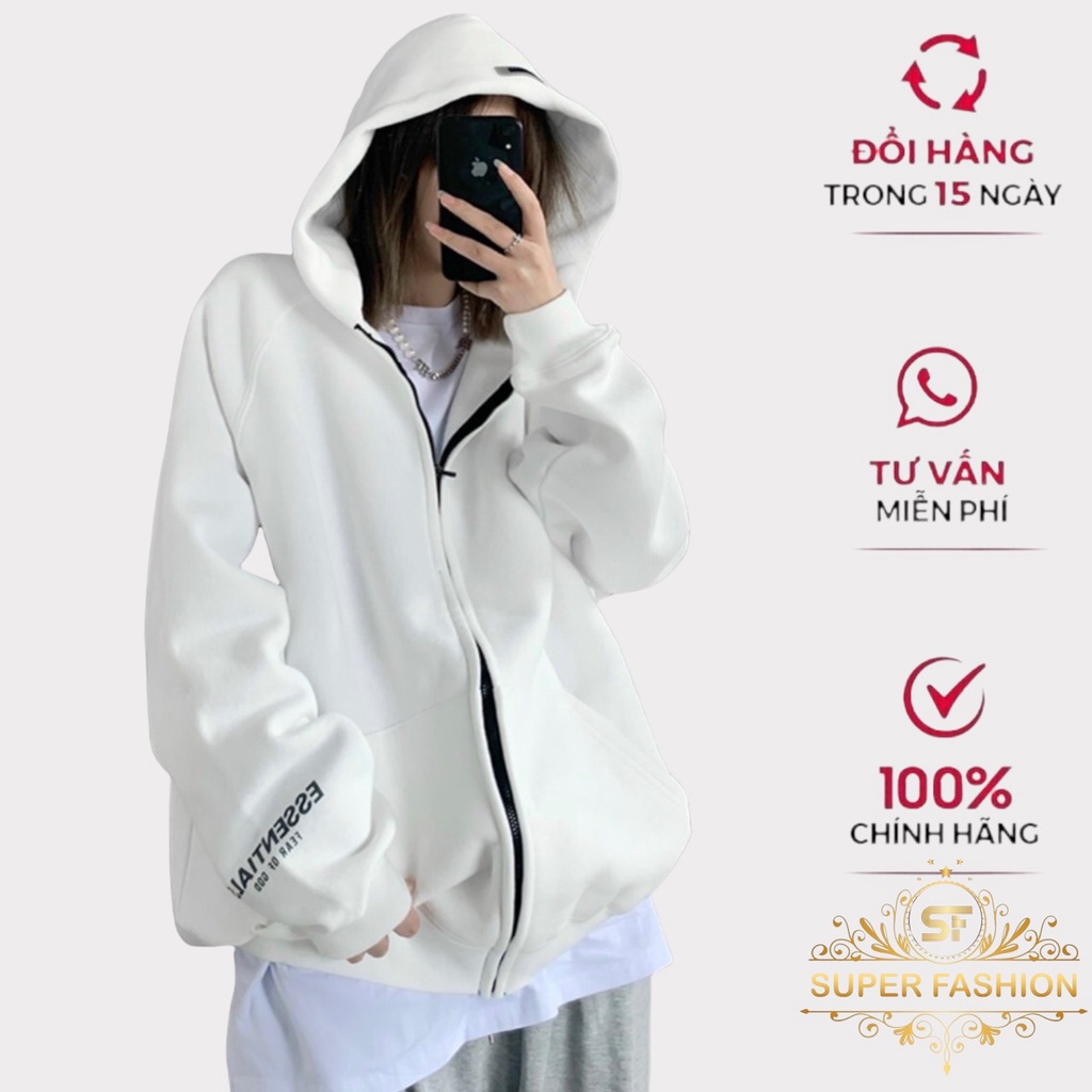 Áo khoác nam nữ form rộng Hàn Quốc, kiểu hoodie chui đầu có dây kéo đi học powr[SUPER FASHION]