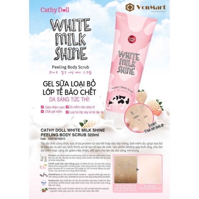 Gel tẩy tế bào chết toàn thân Cathy Doll White Milk Shine 320ml