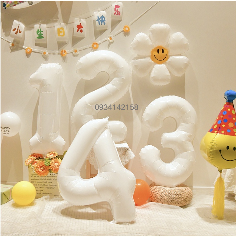 Bóng số tuổi màu trắng - trang trí sinh nhật, thôi nôi, happy birthday, chụp ảnh lưu niệm cỡ lớn 70cm